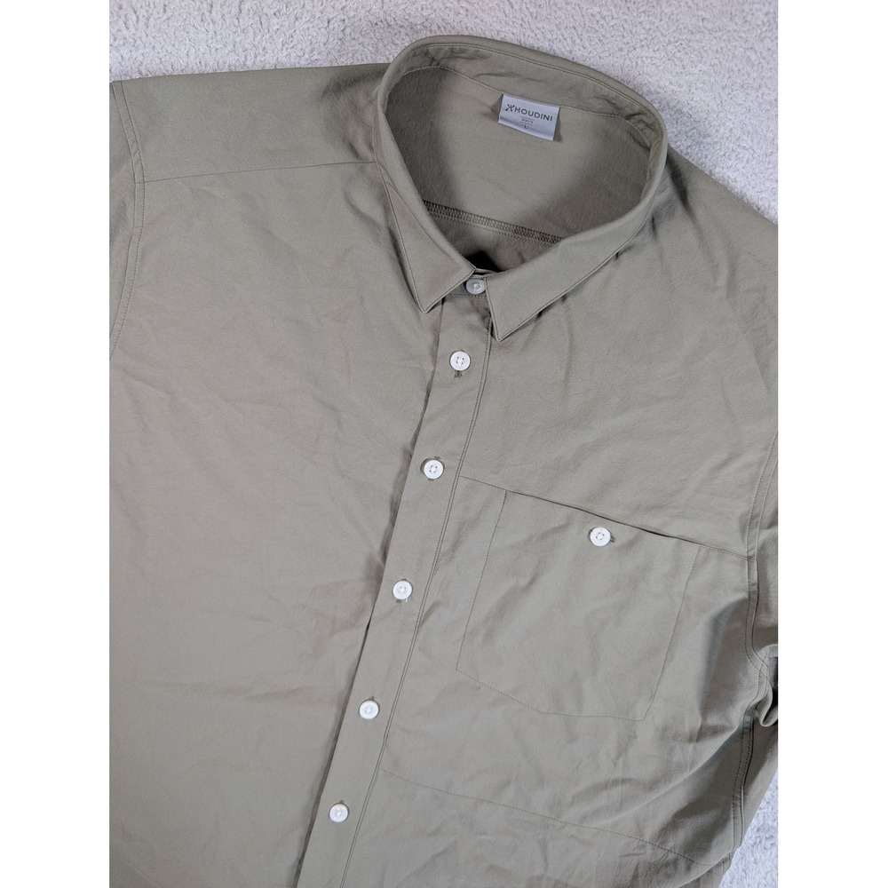 Houdini Mens Short Sleeve Shirt Tree Sage Green Recycled Polyester Hiking Large
